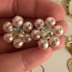 Pink and Crystal Clip Earrings